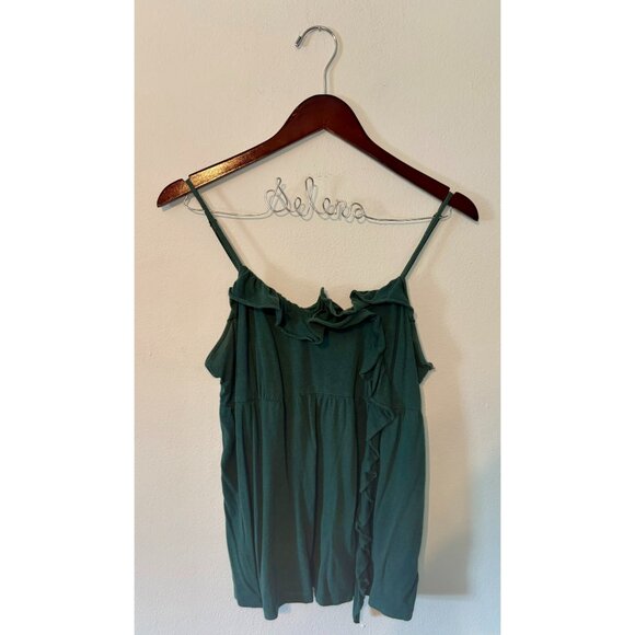 ELLE Size L Hunter Green Frilly Tank Top - Picture 1 of 4